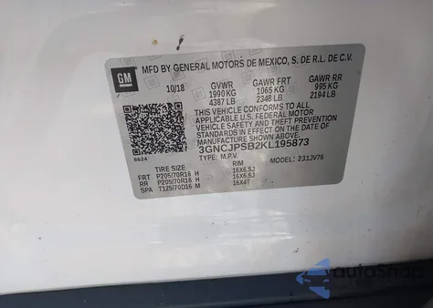 2019 Chevrolet Trax Lt from USA, damaged, VIN 3GNCJPSB2KL195873